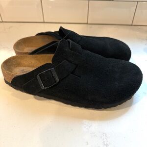 Birkenstock Women’s Boston Clog black suede soft footbed 39 regular/narrow